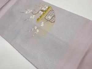 引箔家屋に梅模様刺繍名古屋帯